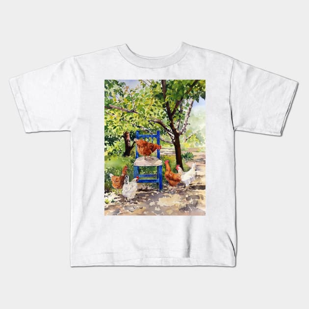 Blue Chair in the Shade Kids T-Shirt by margaretmerry